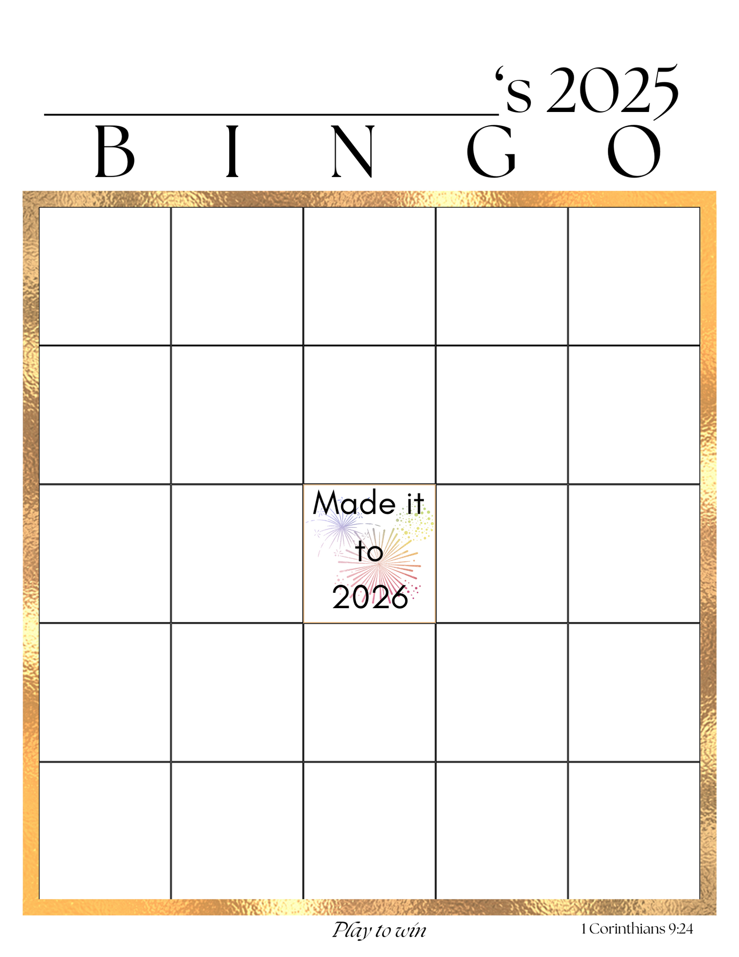 2025 Bingo Card Template